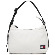 τσάντα tommy jeans tjw essential daily shoulder bag aw0aw15815 ancient white ybh ύφασμα - ύφασμα
