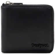 μικρό πορτοφόλι γυναικείο desigual 24sayl01 μαύρο φυσικό δέρμα - grain leather