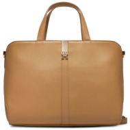 τσάντα tommy hilfiger heritage satchel aw0aw16318 καφέ απομίμηση δέρματος/-απομίμηση δέρματος
