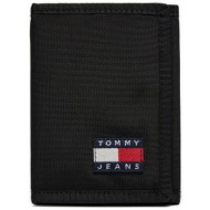 μεγάλο πορτοφόλι ανδρικό tommy jeans tjm essential d. nylon trifold am0am12438 μαύρο ύφασμα - ύφασμα