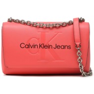 τσάντα calvin klein jeans sculpted ew flap conv25 mono k60k607198 κοραλλί απομίμηση δέρματος/-απομίμ