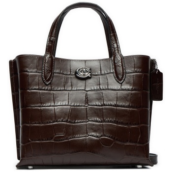 τσάντα coach croc wlw c8632 καφέ φυσικό δέρμα/grain leather
