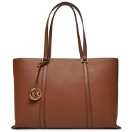 τσάντα michael michael kors temple 30r4g1lt3l καφέ φυσικό δέρμα - grain leather