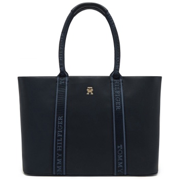 τσάντα tommy hilfiger th logotape tote aw0aw17198 σκούρο