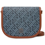 τσάντα tommy hilfiger th monoplay leather saddle bag aw0aw17414 σκούρο μπλε απομίμηση δέρματος/-απομ