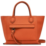 τσάντα longchamp 10104hta πορτοκαλί φυσικό δέρμα - grain leather