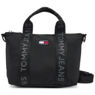 τσάντα tommy jeans tjw ess daily mini tote aw0aw17288 μαύρο ύφασμα - ύφασμα