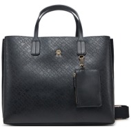 τσάντα tommy hilfiger th distinct satchel mono aw0aw17174 μαύρο απομίμηση δέρματος/-απομίμηση δέρματ