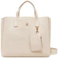 τσάντα tommy hilfiger th distinct satchel mono aw0aw17174 μπεζ απομίμηση δέρματος/-απομίμηση δέρματο