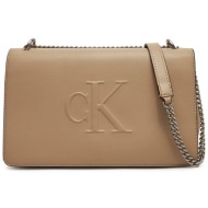 τσάντα calvin klein jeans sculpted ew flap25 shoulder bag lv04k3035g μπεζ απομίμηση δέρματος/-απομίμ