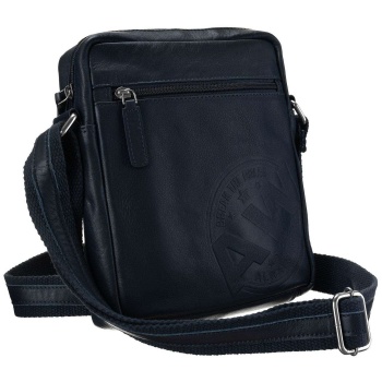 natural leather men`s handbag, navy blue