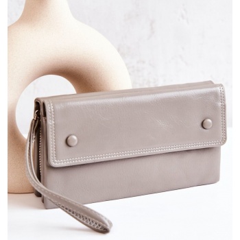 large leather wallet on zipper grey loreaine σε προσφορά