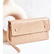 large leather wallet on zipper beige loreaine