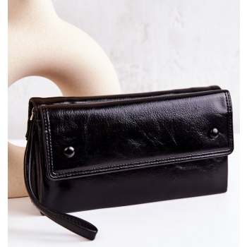 large leather wallet on zipper black loreaine