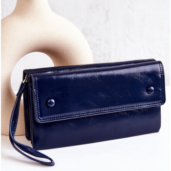 large leather wallet on zipper navy loreaine