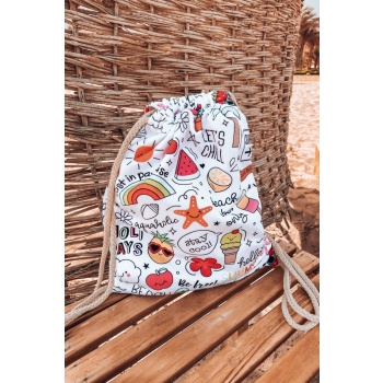 backpack bag towel 3in1 colorful print white σε προσφορά