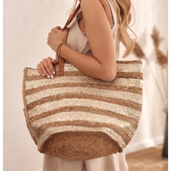 jute bag / basket with beige and gold stripes