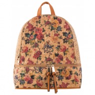 light brown women`s backpack with flowers