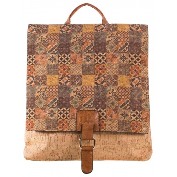 light brown patterned backpack with handles