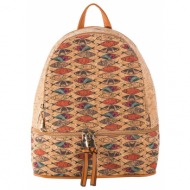 light brown women`s backpack with a print