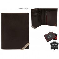 dark brown and brown genuine leather men`s wallet