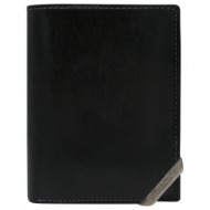 black and dark brown men`s wallet with an accent