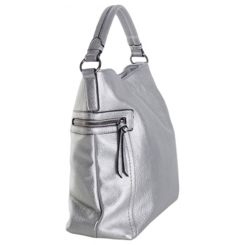 ladies` silver eco leather shoulder bag