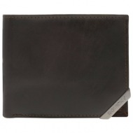dark brown and brown men`s wallet with a silver accent