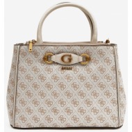 beige patterned handbag guess izzy status satchel - women
