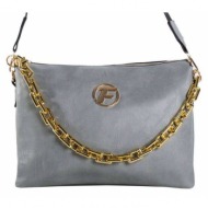 gray women`s messenger bag with a chain