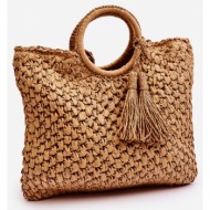 lady`s handbag with fringe beige