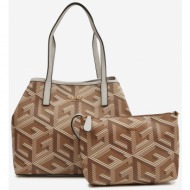 brown ladies patterned handbag 2in1 guess vikky - ladies