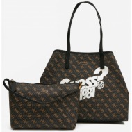 dark brown womens shopper handbag 2 in 1 guess vikky - women