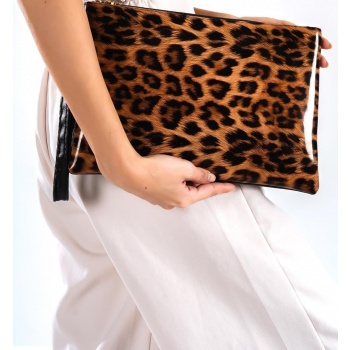capone outfitters clutch - brown - animal print σε προσφορά