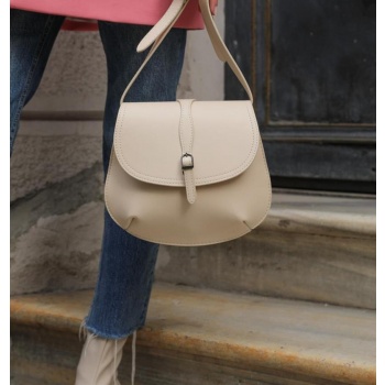 madamra beige women`s shoulder bag with buckle clamshell. σε προσφορά