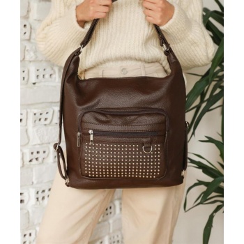 madamra women`s brown multi-compartment shoulder and