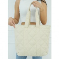 madamra cream women`s quilted pattern puffy bag