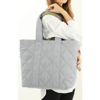 madamra light gray women`s quilted pattern puffy bag σε προσφορά