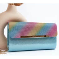 blue onelia clutch bag with chain