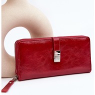 women`s lacquered red and white magnetic wallet