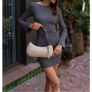 madamra beige patent leather women`s shoulder bag
