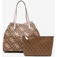 brown ladies patterned τσάντα 2σε1 guess vikky tote - γυναικεία
