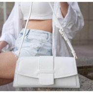 madamra women`s white clamshell rectangle bag