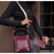 madamra burgundy women`s top stitched wallet bucket bag