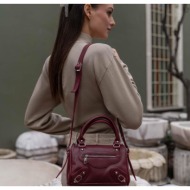 madamra burgundy women`s belt detailed leather bag