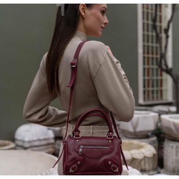 madamra burgundy women`s belt detailed leather bag σε προσφορά