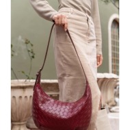 madamra burgundy women`s knitted patterned big bag