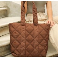 madamra brown women`s quilted pattern puffy bag