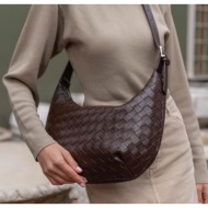 madamra women`s brown knitted pattern big bag