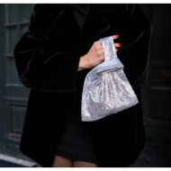 madamra women`s silver sequined clutch bag